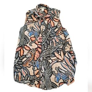 Semi-sheer sleeveless button up top